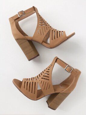 Callie Dark Sand Nubuck Peep-Toe Booties (Color: Dark Sand)